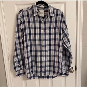 American Eagle Men's Button Down Shirt Long Sleeve Blue Plaid Medium Preppy